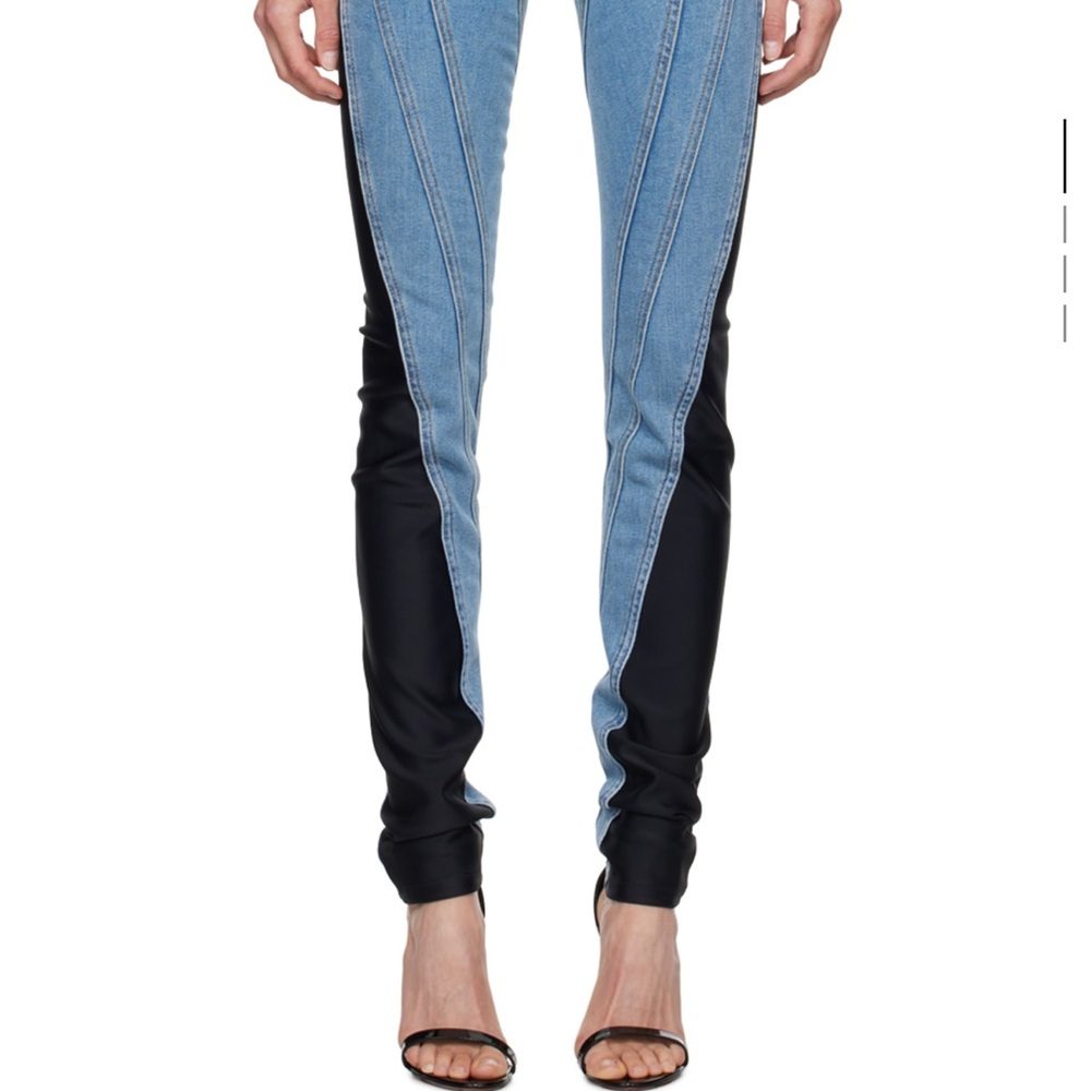Mugler Blue Bi-Material Spiral Jeans